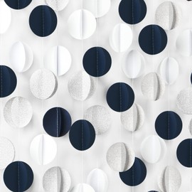 Navy-Blue White-Silver Party-Decorations 3D Garland - 39Ft Graduation 2024 Hanging Decoration Streamers Banner,Bridal Birthday Engagement Bachelorette Baby Shower Christmas Baby Shower Decor Ouruola
