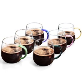 Maqql glass coffee mugs set of 6 clear Multi-coloured handles for easy differentiatio