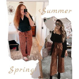 SySea Womens High Waist Leopard Pants Wide Leg Long Belted Palazzo Trousers with Pockets