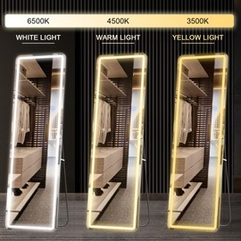 Speculux Led Full Length Mirror with Stand 63"x 20" 3 Color Modes Dimmable Lights, Lighted Full Body Mirror Leaning Wall Mounted Large Floor Mirror for Bedroom Cloakroom Living Room