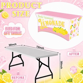 6FT Lemonade Spandex Tablecloth Lemon Theme Stretch Spandex Table Cover Lemonade Stand Supplies Rectangular Fitted 6Ft Lemon Party Decoration Tablecloth for Summer Lemons Birthday Picnic Supply (Pink)