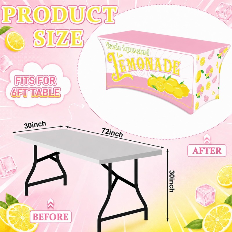 6FT Lemonade Spandex Tablecloth Lemon Theme Stretch Spandex Table Cover