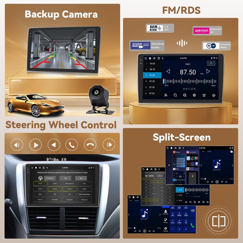[4+64G] Hikity Android 15 Carplay Stereo Double Din, 9'' in-Cell