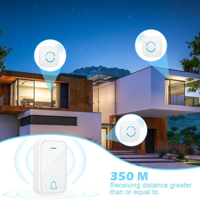 VFANDV Wireless Doorbell Outdoor LED Indicator Buttons Wireless Waterproof Outdoor