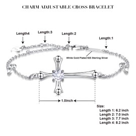 Cross Bracelet Jewelry For Women, 925 Sterling Silver Charm Adjustable Cross Bracelet (One Cubic Zirconia Diamond Cross)