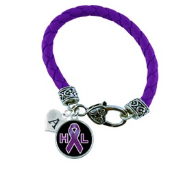 Custom Hodgkins Lymphoma Awareness Purple Leather Bracelet Gift Jewelry Choose Initial