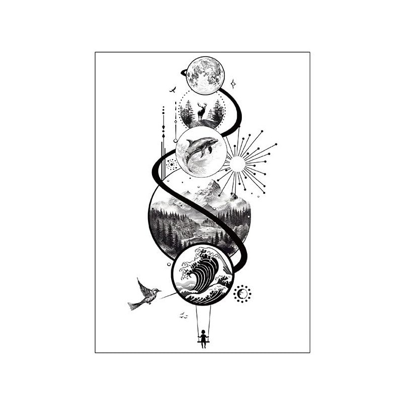 2 Sheets Temporary Ship Anchor Tattoo Lighthouse Tattoo Whale Tattoo