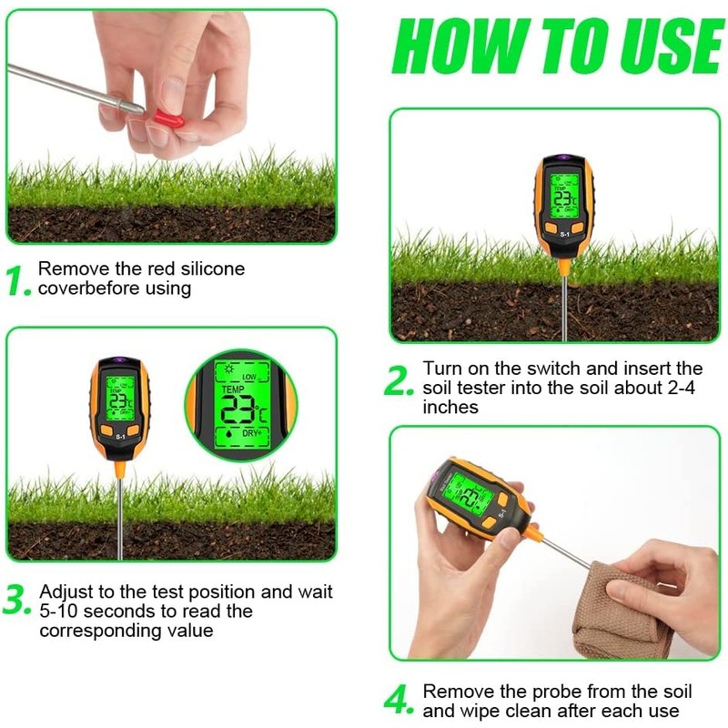 Soil Moisture Meter, 4 in 1 Soil PH Meter, LCD