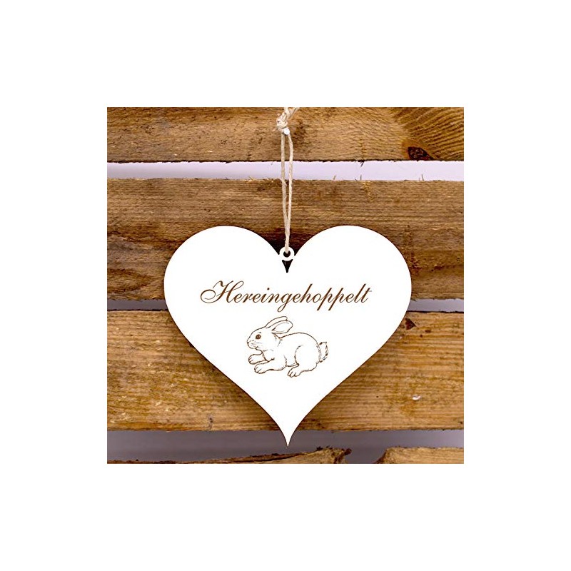 Engraved Heart Door Sign 13 x 12 cm (Hereingehoppelt Kaninchen,