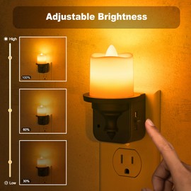 JandCase Flameless Candle Night Light, 2 Pack Night Lights Plug into Wall, 2000K Amber, 0-100LM Dimmable Nightlight, Dusk to Dawn Sensor Light for Dinning Room, Living Room, Bathroom, Hallway