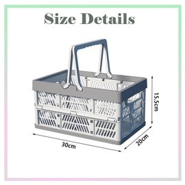 Jotia 1 Pack Collapsible Shopping Basket, 30x20x16.5cm Collapsible Storage Crate Plastic Storage Baskets for Organizing Foldable Picnic Basket with Handles for Home, Kitchen, Office (Gray)