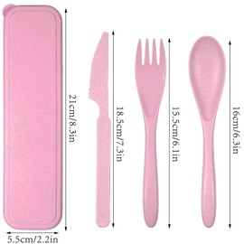 Reusable Travel Utensils Set with Case 4 Sets Wheat Straw Portable Knife Fork Spoons Camping Cutlery for Lunch Box Eco-Friendly BPA Free Tableware for Kids Adults Work Picnic or Daily Use (4 colors)