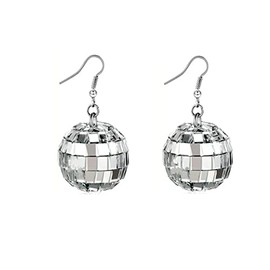 Disco Ball Earrings - Silver Mirror Ball Earrings for Women - 60's or 70's Dance Party Costume Accessories