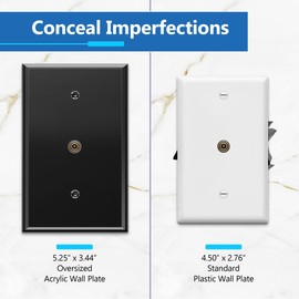 LIDER Reflective Acrylic 0.406" Diameter Hole Phone Cable Wall Plate, Mirrored Cable Plate, Acrylic Glass, Oversized 1-Gang 5.25" x 3.44", LWP-41O-ABK, Black