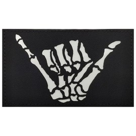 Patch Force Shaka Skeleton Hand PVC Rubber Patch - 3 x 2 Inch Hook Fastener P2080
