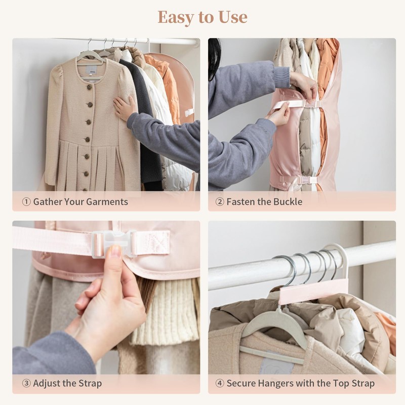 PAVSTINE Hanging Wardrobe Organiser with Compression, Space Saving, Pink