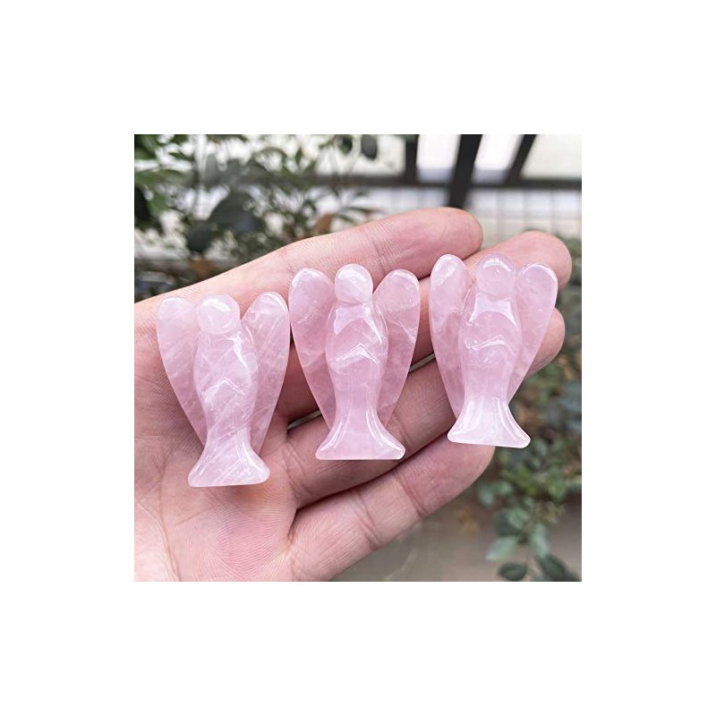 Fekuar Natural Rose Quartz Healing Crystal Prayer Guardian Angel Statue,