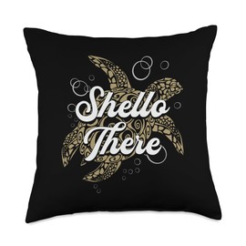 Shello There Turtle Fan Collection Shello Animals for Turtle Lover Funny Throw Pillow, 18x18, Multicolor