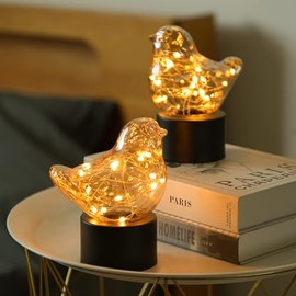Juego de 2 lámparas de mesa que funcionan con pilas, lámpara de pájaro, luz de noche, pequeña inalámbrica, para recámara, mesita de noche, lámpara de mesa, decoración para recámara, boda,