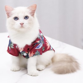 LHYZ PARK Hawaiian Beach Print Pet Dog Cat T-Shirts Cute for Small to Medium Dog Cats Cool Summer Vest Camp Shirt Clothes (RED, S)