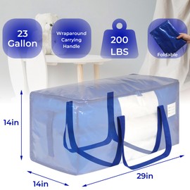 VTSVTS Blue Heavy Duty Moving Bags, 4 pcs Large Storage Bins with Lids, 29 x 14 x 14 In Moving Totes for Storing, Packing, Travel, Camping, Moving Supplies
