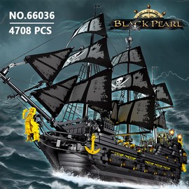MISINI 66036 Pirate Ship Building Blocks, 4708 PCS Large Black Pearl Ship Sailboat Modell Construction Set with Lights, Caribbean Pirate Ship Model Building Kit, for Adults and Teens
