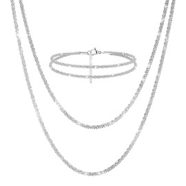 CONGYING Silver Necklaces Bracelet Set For Women, Double Layer Snake Chain Herringbone Chain Necklace Layering Necklace Set Cuban Chain Necklace Jewelry Set (silver-2set)