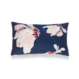 Hofdeco Spring Coastal Patio Indoor Outdoor Lumbar Pillow Cover ONLY for Backyard, Couch, Sofa, Navy Blue Pink Floral, 12inchx20inch (03-0417-04)
