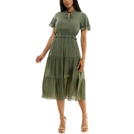 Nanette Nanette Lepore Women's Maxi Caribbean Texture Dress with Triple Tier Skirt, Prarie Sage