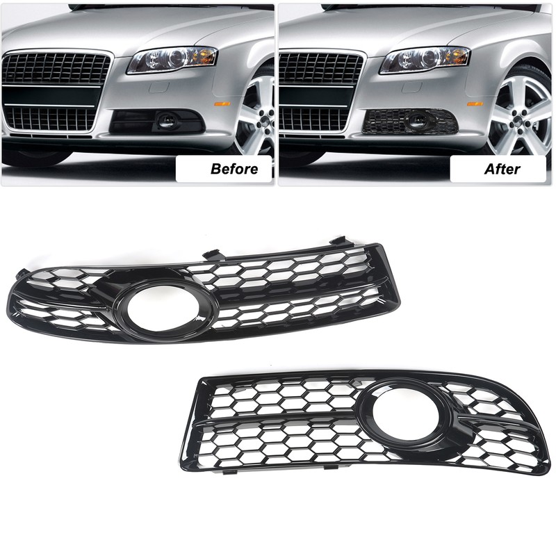 1 Pair Front Fog Lamp Grille Bezel 8E0807681F Glossy Black