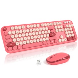 Atelus Wireless Keyboard and Mouse Combo, 2.4Ghz USB Retro Full Size Typewriter Keyboard and Cute Mouse Set for Windows 7/8/10, Laptop, Desktop, PC, Computer