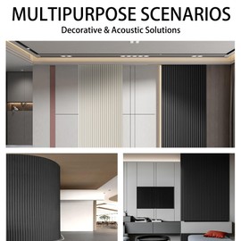 Gaahing Peel and Stick 3D Wall Panel, Flexible Acoustic Slat for Interior Wall Decor, Finish Accent Molding Trim (9.8ft x 5.9in, Black)