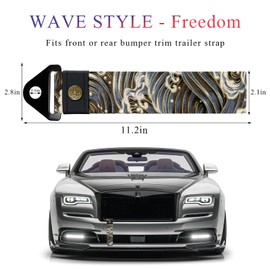 DXNQ Racing Tow Strap, Car Modification JDM Sports Bumper Decorative Traction Rope Trailer Belt, High Strength Nylon Universal Towing Strap Trailer Hook for Front or Rear Bumper (Waves Black)