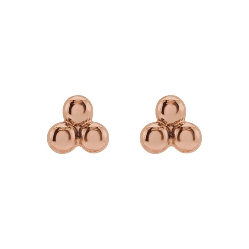 14k Rose Gold 3 Beads Stud Earrings Breathtaking