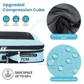 Prezon Large Compression Packing Cubes, Full Open Visible Design， Expandable Packing Organizer with Travel Shoe Bag for Suitcase & Backpack, 4 Set Lightweight Travel Bags for Vacation & Camping