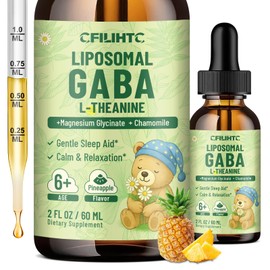 Liposomal GABA L-Theanine Drops for Kids - Liquid GABA Supplement with Magnesium, Chamomile, Lemon Balm & Vitamin B6 - Support Relaxation, Focus & Stress Relief for Kids & Adults - Pineapple Flavor