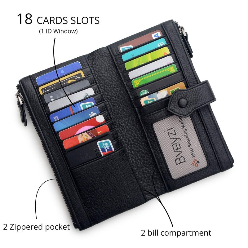Bveyzi Women Soft Leather RFID Blocking Bifold Slim Wallets Ladies