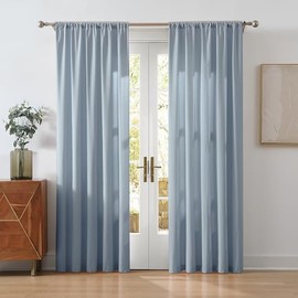 CANNON Solid Cotton Percale Light Blue 50x96 Window Curtain Pair, Solid Color Themed, Oeko-TEX Certified Confidence