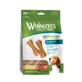 WHIMZEES By Wellness Rice Bone, Natural and Gluten-Free Dog Chews, Dog Dental Sticks for Medium and Large Breeds, 9 Pieces, Size M/L