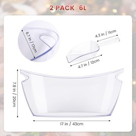 2-Piece Clear Ice Bucket Set – 6L Extra Large Beverage Tub & Champagne Bucket,Perfect for Mimosa Bar Supplies,Ice Buckets for Parties,and Events