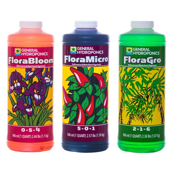 General Hydroponics FloraSeries Hydroponic Nutrient Fertilizer System Trial Pack with