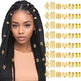Tyqour Pack of 48 Gold Dreadlocks Jewellery, Gold Braids Jewellery, Adjustable Gold Hair Accessories for Braids, Loc Jewellery for Hair with Dreadlocks, Hair Spirals Clips, Hair Jewellery for
