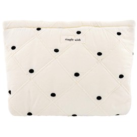 Sminra White Makeup Bag Small Nylon Cotton Quilted Cosmetic Makeup Bag Organizer, Aesthetic Floral Waterproof Portable Pouch Purse Toiletry Bag for Women Girls Travel accessories (Polka dots Square-L)