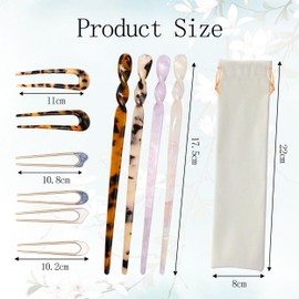 10 Pcs Acetate Hair Sticks, Vintage Hair Chopstick Sticks for Long Hair, U Shaped Hair Pins Leopard Print Shell Hairpin Bun Pins Hair Fork Hair Styling Accessories for Women