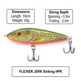 EVERBAY DORADO Wobbler Fishing Lure-Hard Crankbait-Fishing Tackle, Topwater Life-Like Swimbait for Perch, Pike, Zander, Catfish for Spinning and Trolling in Freshwater, Sinking - FLICKER JERK 10cm HPK