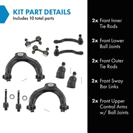 TRQ Front Steering & Suspension Kit Ball Joint Control Arm with Ball Joint Sway Bar Stabilizer Link Tie Rod Compatible with 2008-2012 Honda Accord