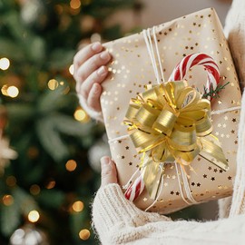 12 PCS Pull Bows for Gift Wrapping Ribbon Pull Bow Gold Gift Bow, Big Pull Bow for Christmas Wedding Anniversary Valentine's Day Gift Wrapping Ribbon Bow for Flower Basket Bouquet, Gold