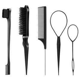 BLOOPIC Hair Comb Set (5 Pieces) Groin Comb, Currinpa Stick, Double Ended Eyebrow Brush, Treatment Comb, Professional Goods, Hair Arrangement, Anti-Static, Bang, Hair Shaping, Beginner, Professional