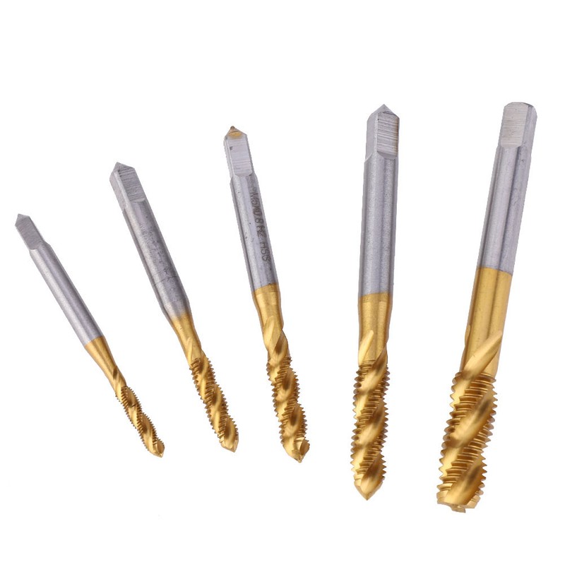 5 pcs Flute Tap Titanium Plated HSS Spiral Tapping Flute