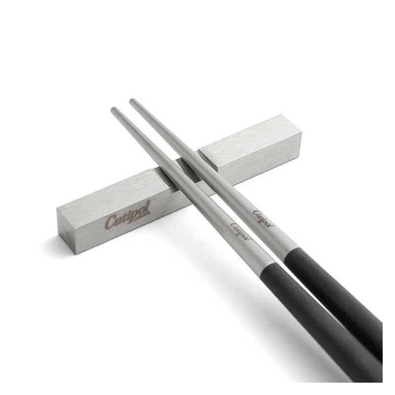 Cutipol KUBE Chopsticks + Chopsticks Rest Set, Black Silver KU39